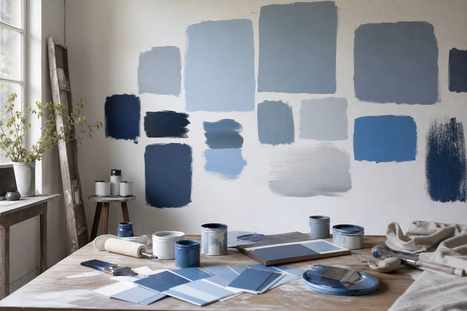 Echantillons peinture bleue palette decoration