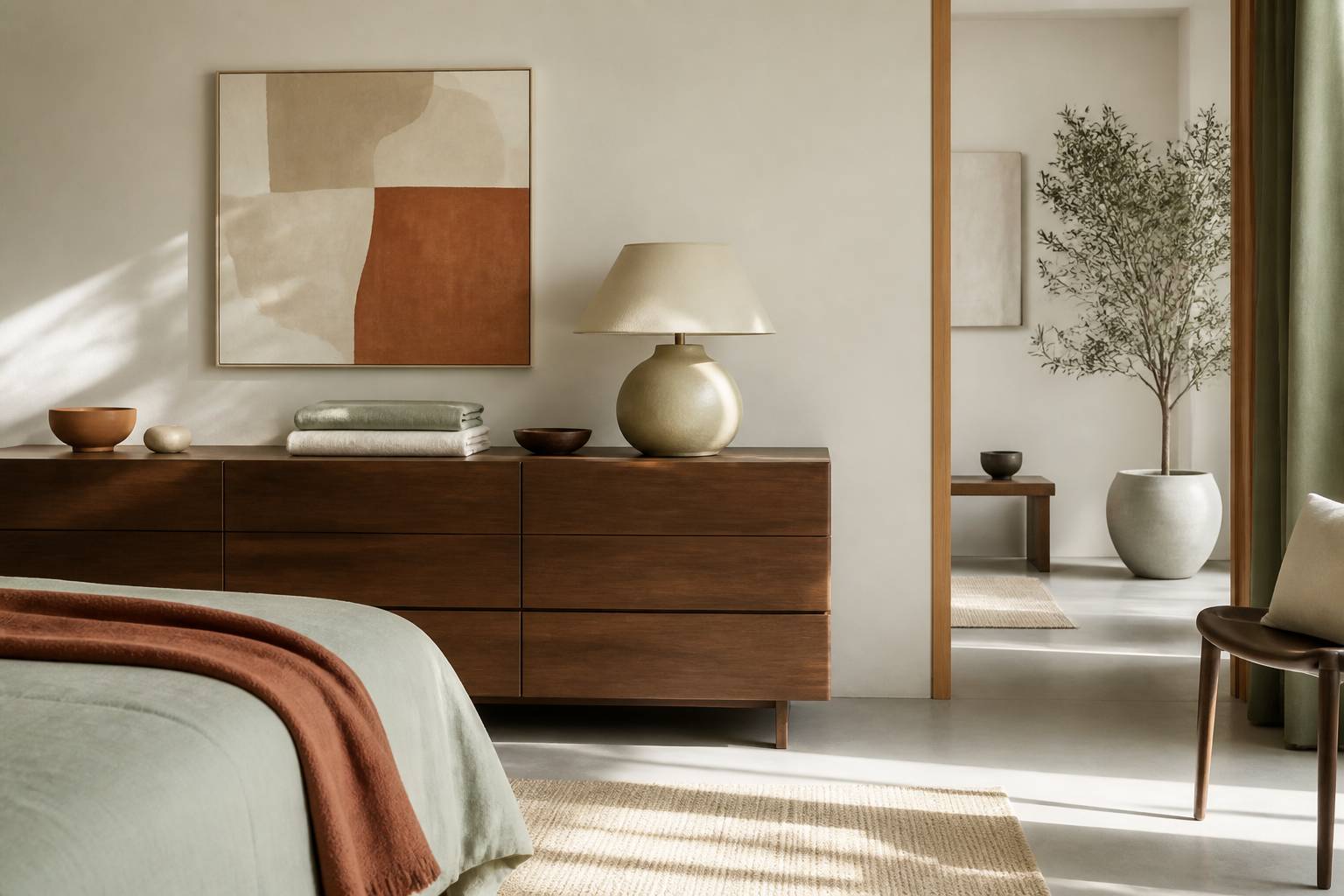 Mobilier moderne et accessoires décoratifs dans une chambre