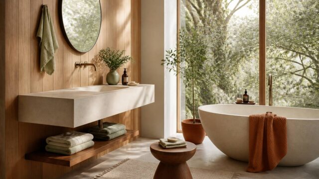 Inspirez-vous : idées originales pour sublimer votre salle de bain avec des boiseries chaleureuses
