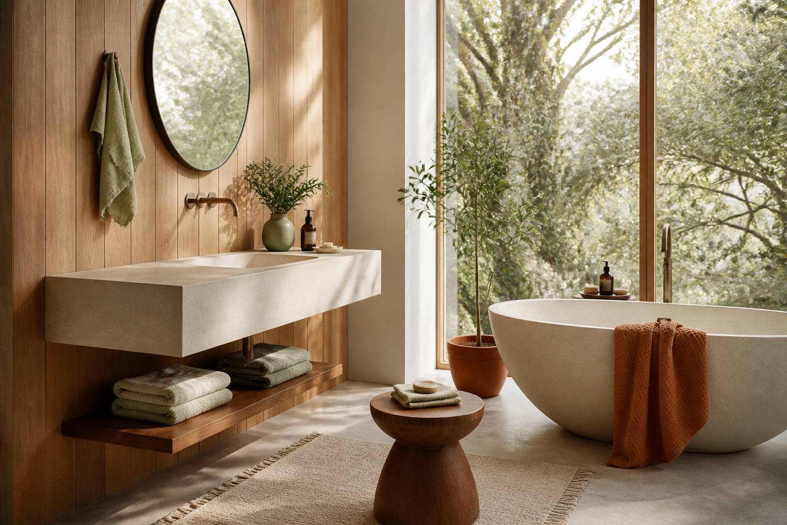 Inspirez-vous : idées originales pour sublimer votre salle de bain avec des boiseries chaleureuses