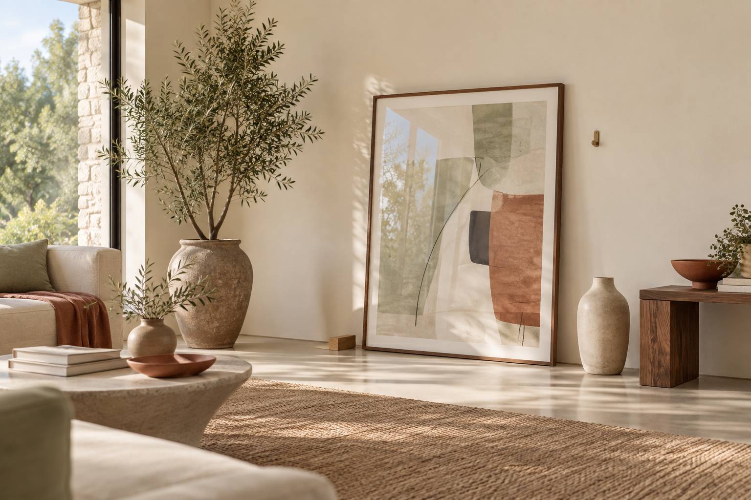 Tableau sous verre encadre pose contre un mur avec crochet de fixation