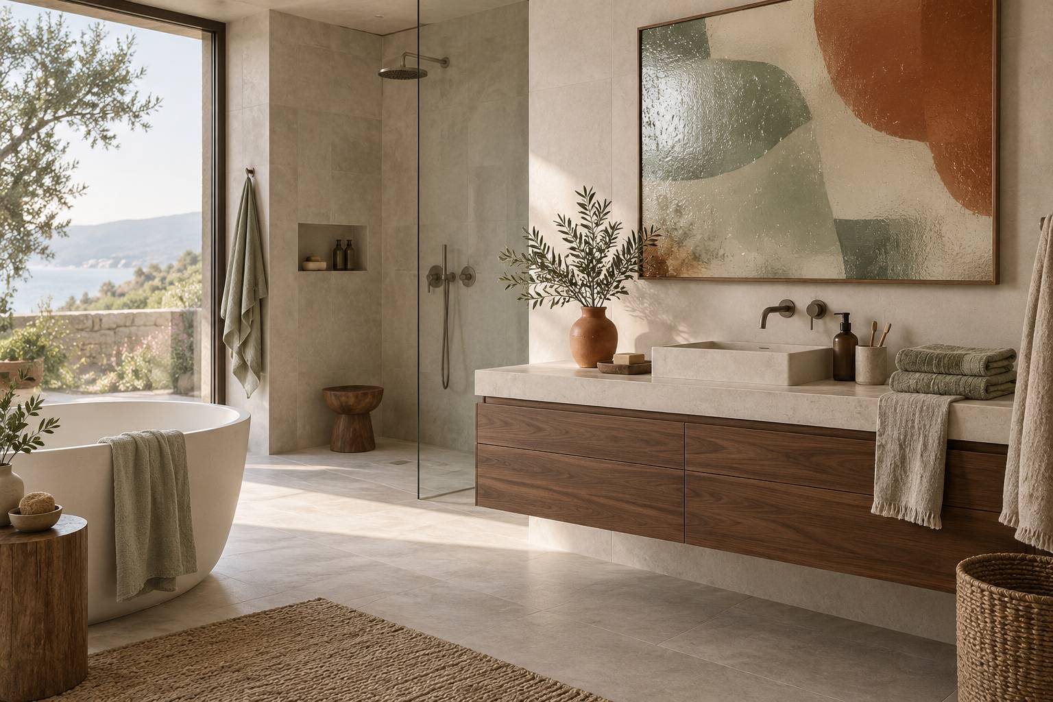 Tableau en verre dans une salle de bain : humidité et fixation